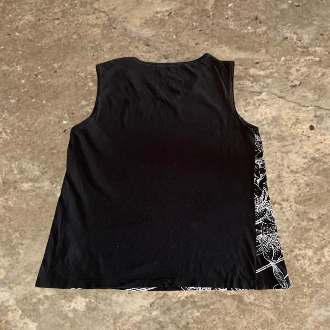 Black Flower Designed Women's Tank Top