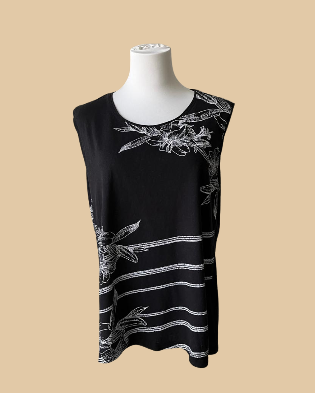 Black Flower Designed Women's Tank Top