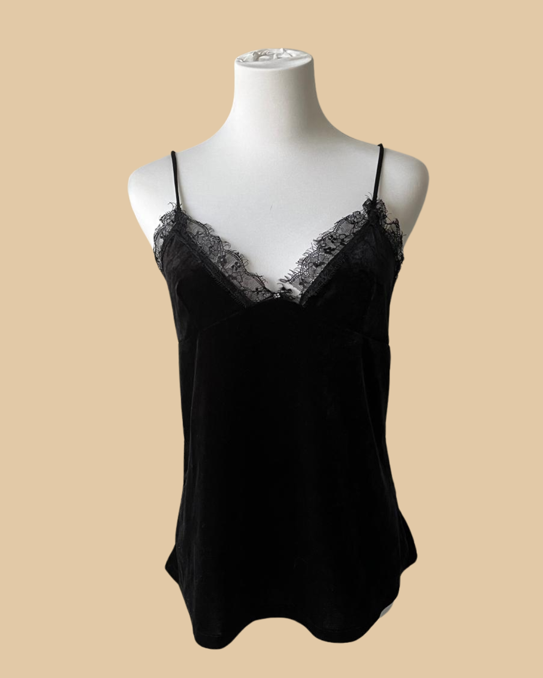 Black Laced Velvet Sleeveless Women's Top