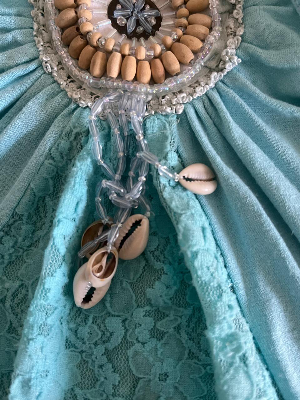 Cecilia Paris Blue Y2K Turquoise Laced Beaded Short Sleeves Top