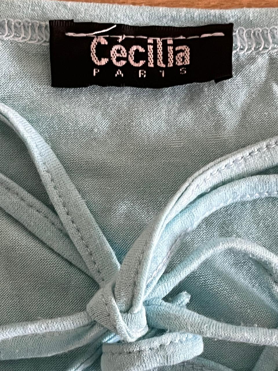 Cecilia Paris Blue Y2K Turquoise Laced Beaded Short Sleeves Top