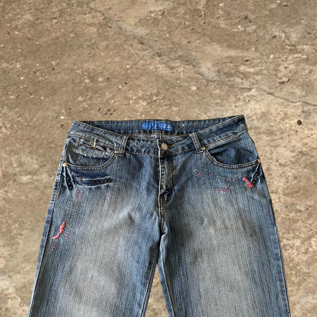 Esta Blue Washed Denim Flared Jeans