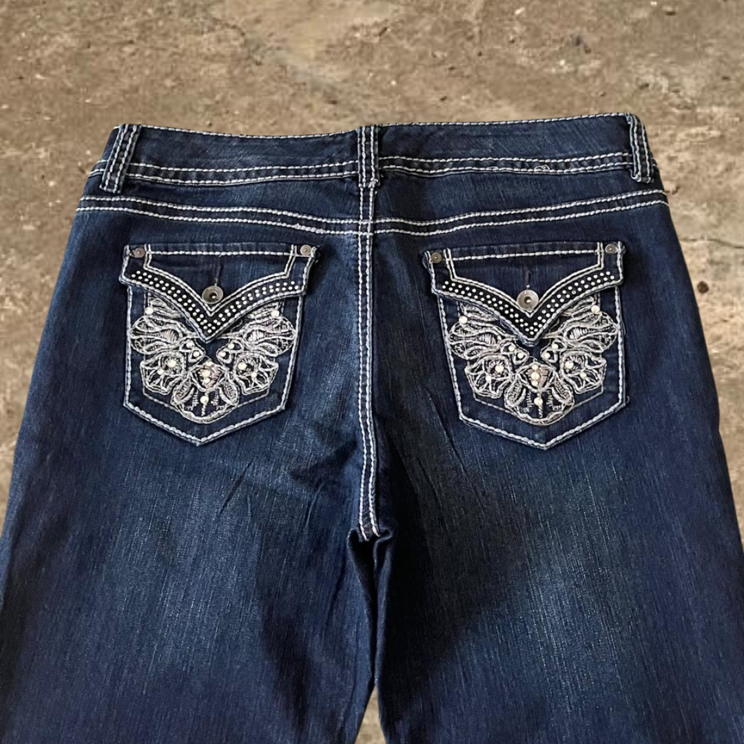 Nine West Y2k Embroidered Dark Blue Jeans