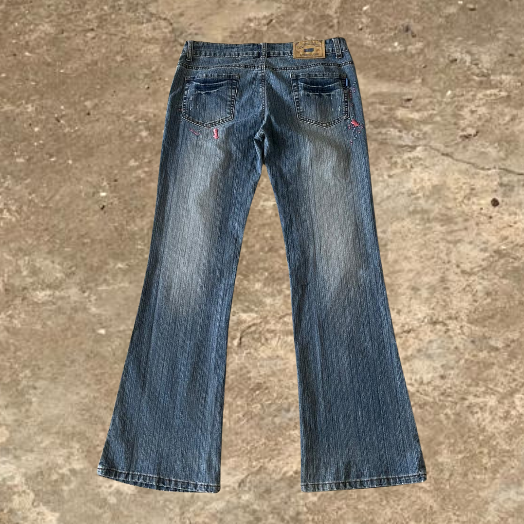 Esta Blue Washed Denim Flared Jeans