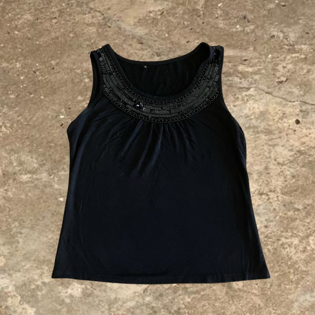 Black Beaded Women's Tank Top