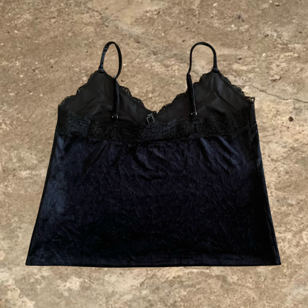 Forever21 Black V-neck Laced Velvet Women's Top