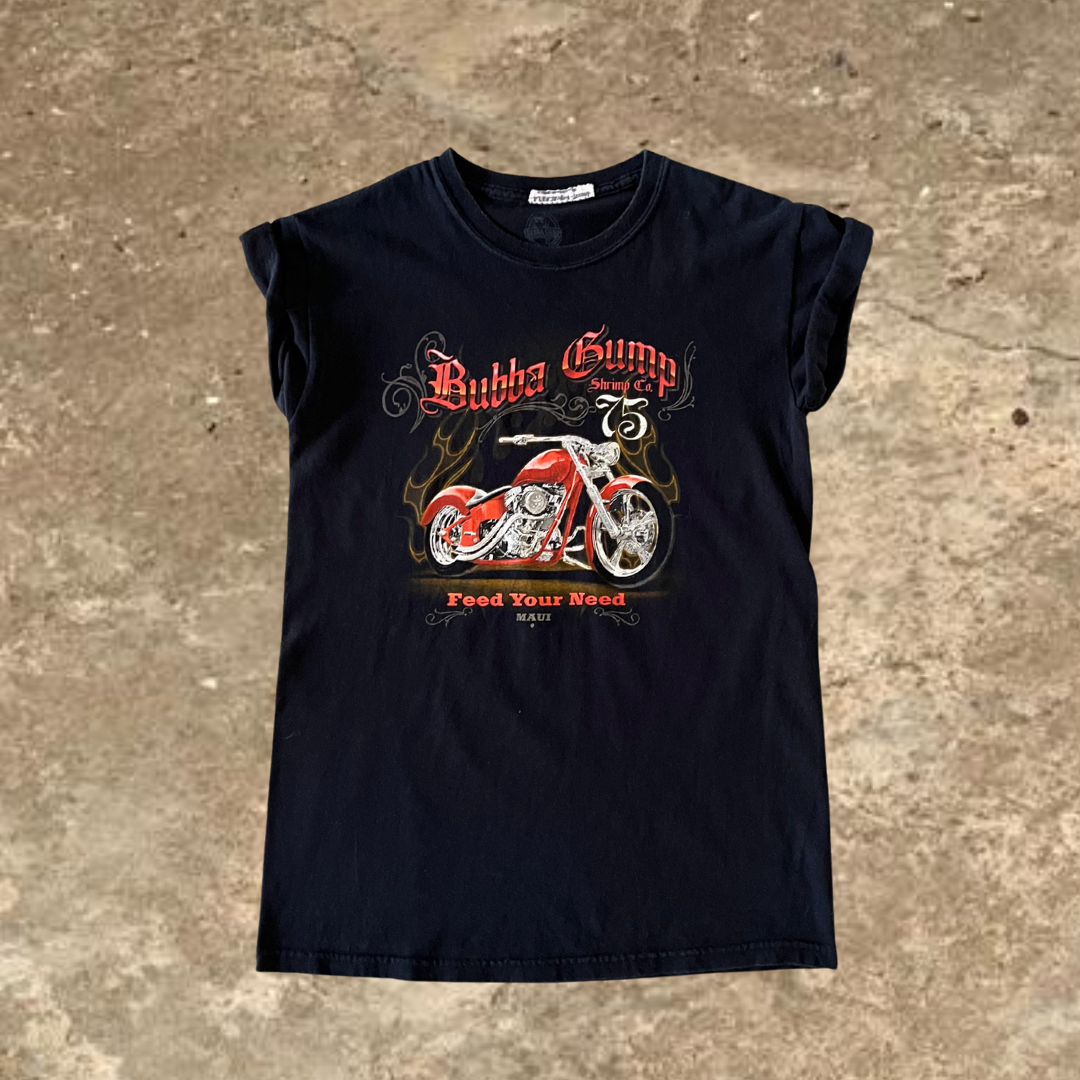 Bubba Gump Mens T-Shirt (S) Shrimp Co. Monterey 75 Years Motorcycle Graphic