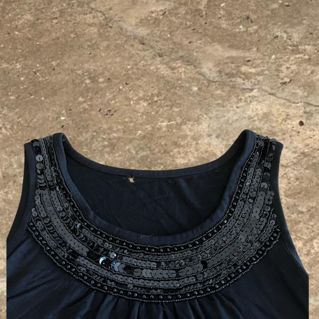Black Beaded Women's Tank Top