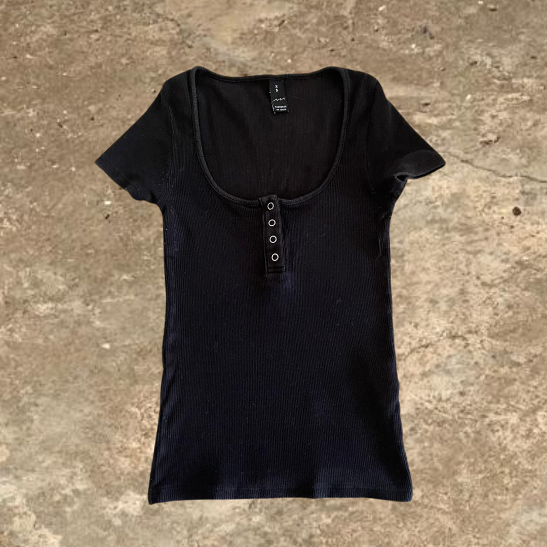 Quarter Button Black Women's Tshirt