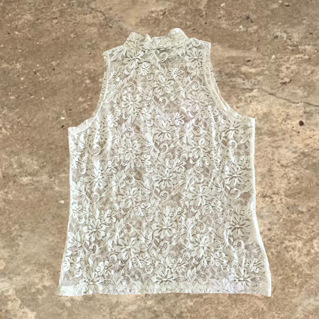 H.FLO Fashion White Laced Turtle Neck Tank Top