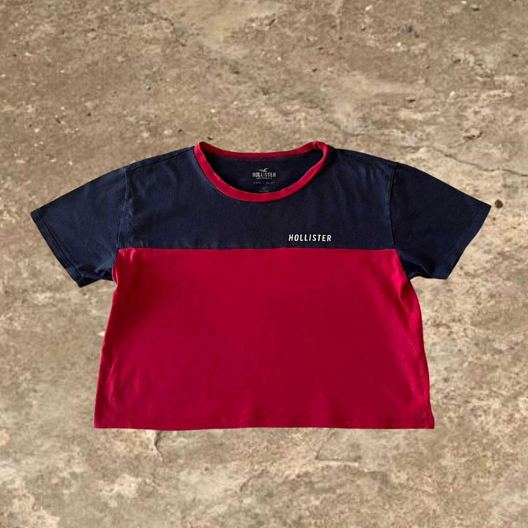 Hollister Blue And Red Cropped Short Sleeve Top