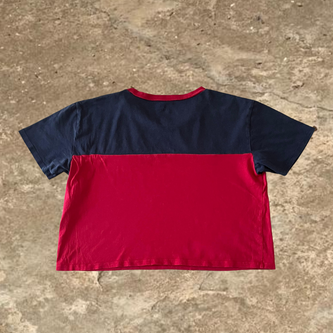 Hollister Blue And Red Cropped Short Sleeve Top