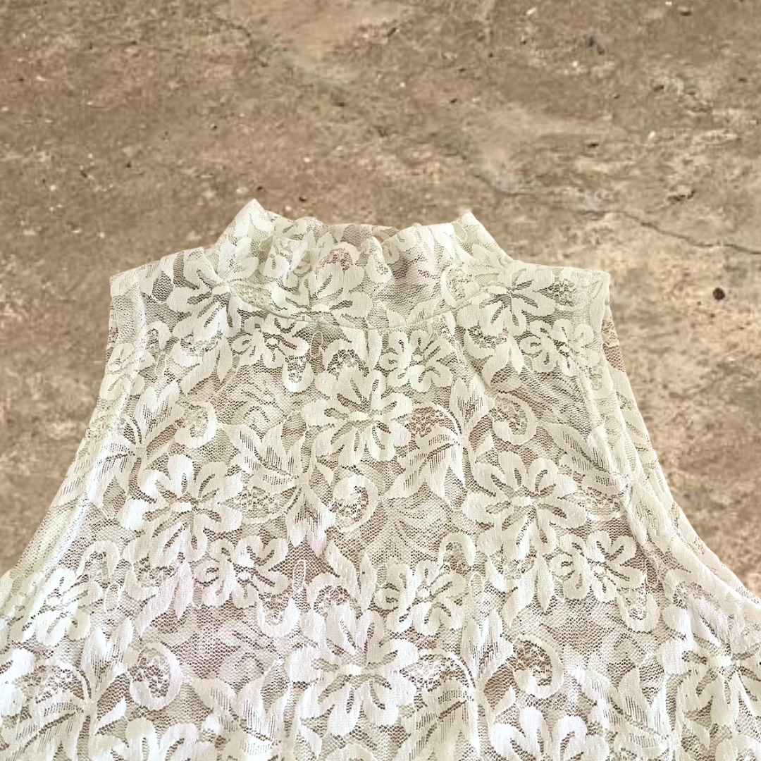 H.FLO Fashion White Laced Turtle Neck Tank Top