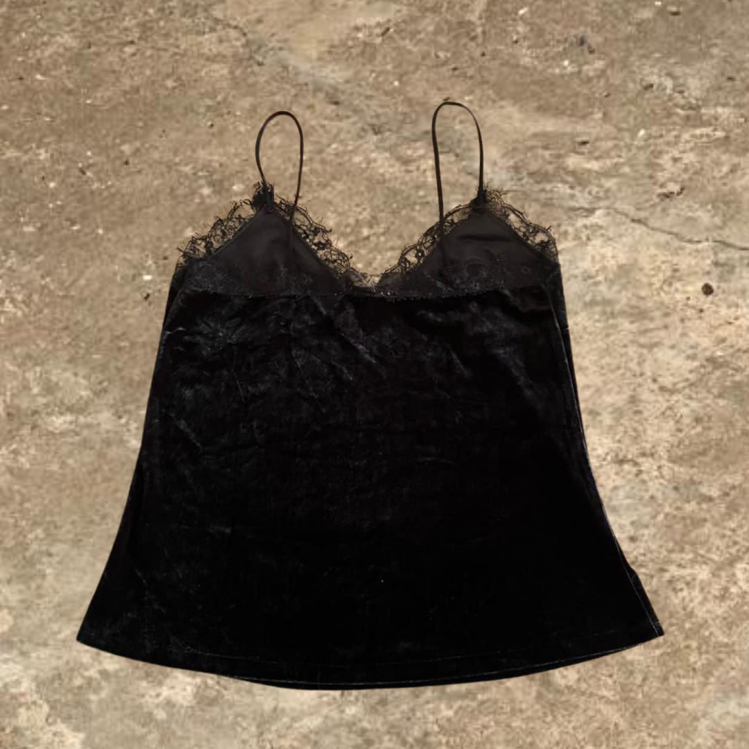 Black Laced Velvet Sleeveless Women's Top