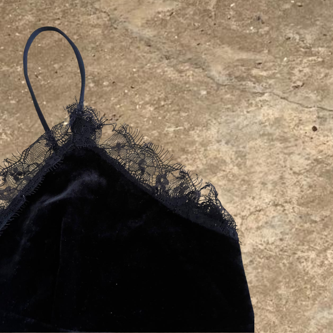 Black Laced Velvet Sleeveless Women's Top