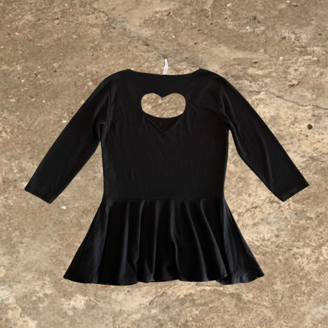 FB Sister Heart Shaped Back Quarter Sleeves Black Shirt