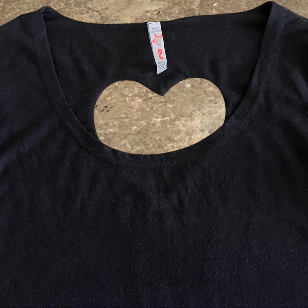 FB Sister Heart Shaped Back Quarter Sleeves Black Shirt
