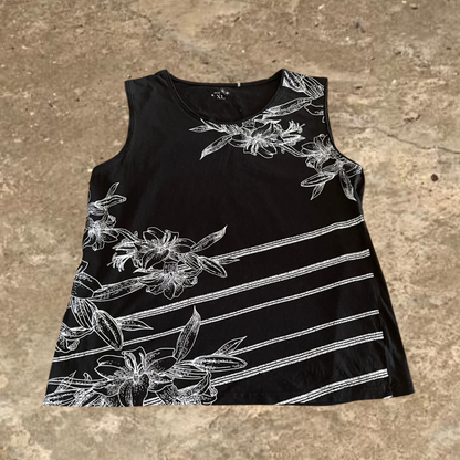Black Flower Designed Women's Tank Top