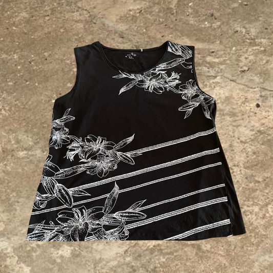 Black Flower Designed Women's Tank Top