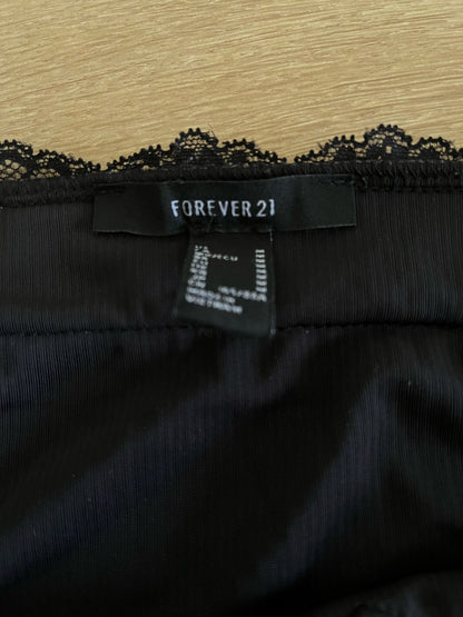 Forever21 Black V-neck Laced Velvet Women's Top
