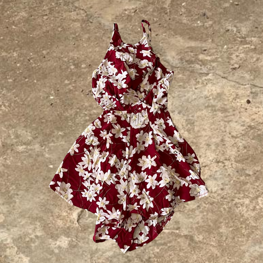 Red Flower Desgined Summer Jump Suit