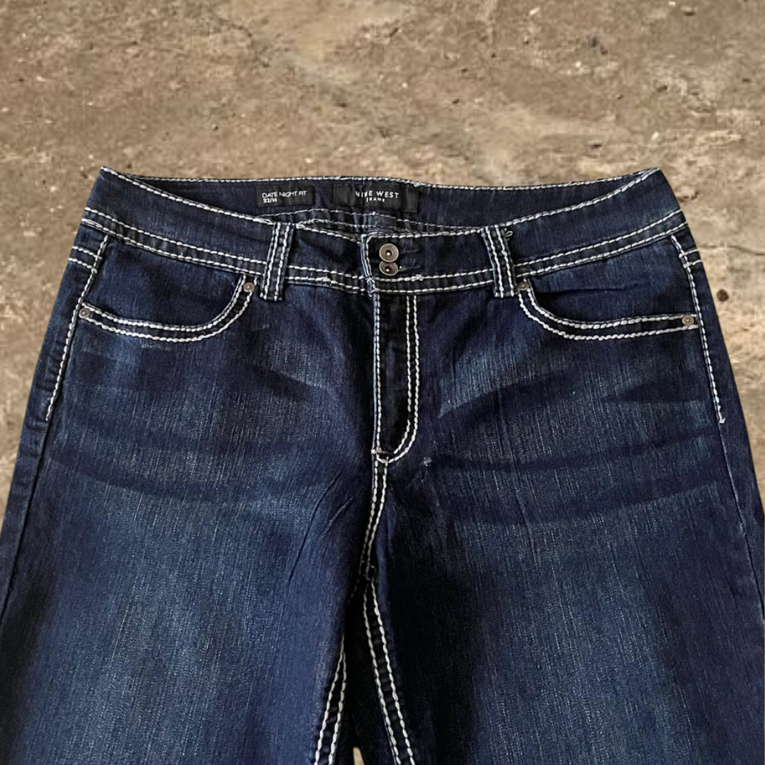 Nine West Y2k Embroidered Dark Blue Jeans