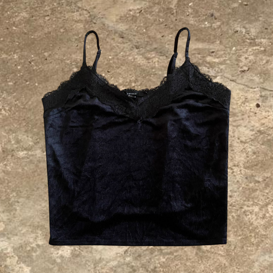 Forever21 Black V-neck Laced Velvet Women's Top
