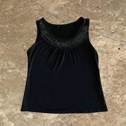Black Beaded Women's Tank Top