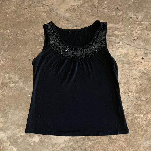 Black Beaded Women's Tank Top