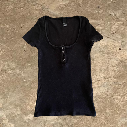 Quarter Button Black Women's Tshirt