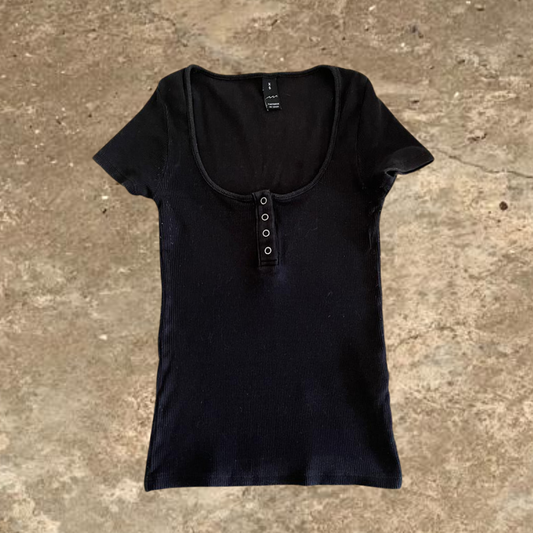 Quarter Button Black Women's Tshirt