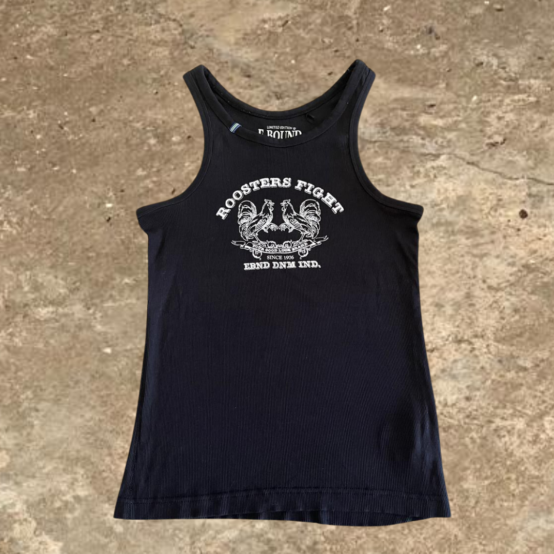 Roosters Fight E-Bound Denim Industries Black Tank Top