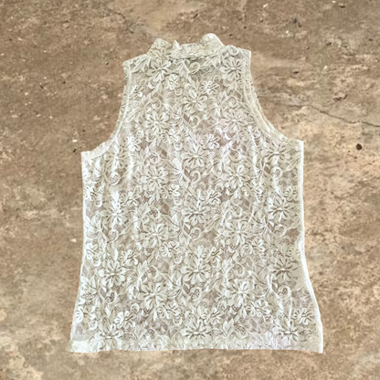 H.FLO Fashion  White Laced Turtle Neck Tank Top