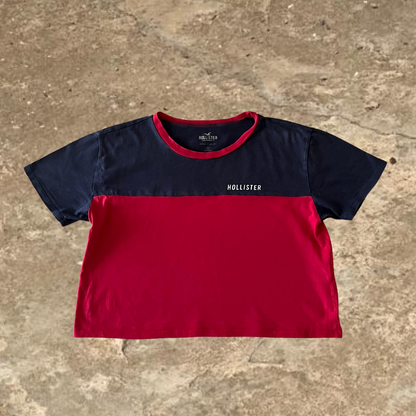 Hollister Blue And Red Cropped Short Sleeve Top