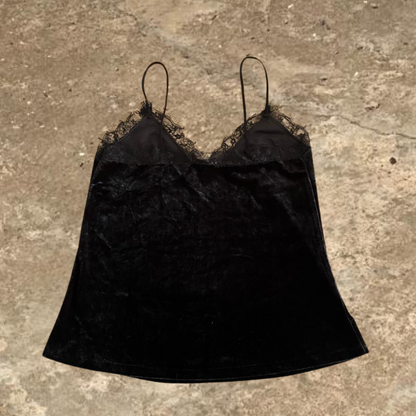 Black Laced Velvet Sleeveless Women's Top