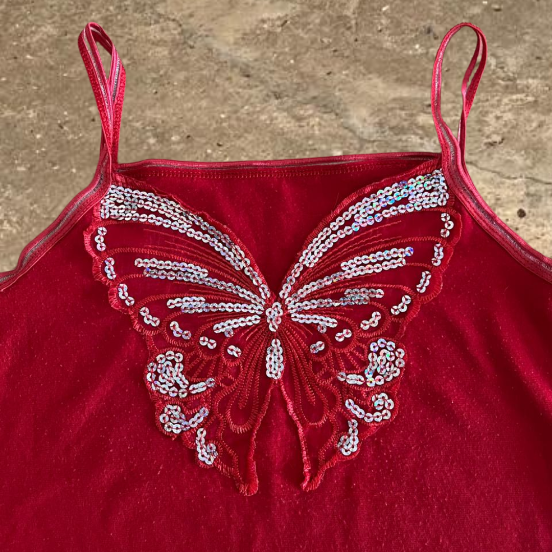 Red Sexy Y2K Butterfly Women's Sleeveless Top