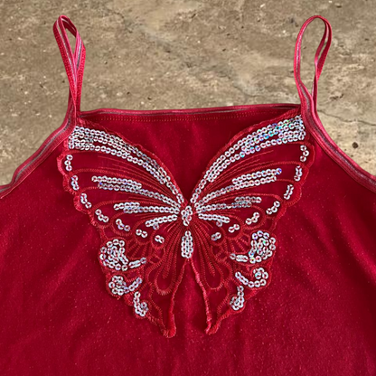 Red Sexy Y2K Butterfly Women's Sleeveless Top
