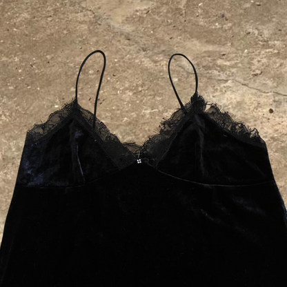 Black Laced Velvet Sleeveless Women's Top