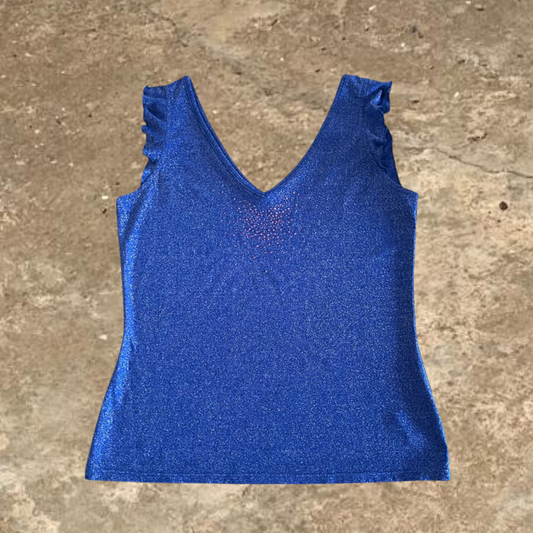Blue Sparkly Short Sleeves Women's Top