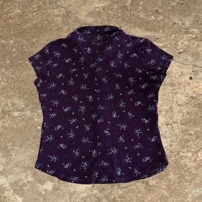 Pimkie Purple Flower Design Short Sleeve Women's button up Top